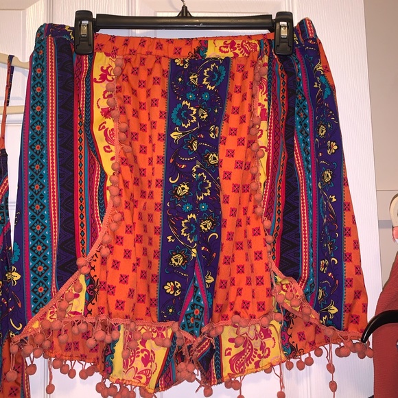 Boohoo Orange Pom Pom Tribal Print Two Piece Set - Picture 10 of 12